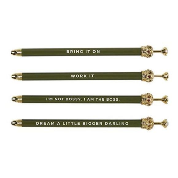 Work It Forest Green Rhinestone Crown Pen - Picture 2 of 3